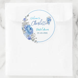 Elegant Blue Floral Bridal Shower Sticker