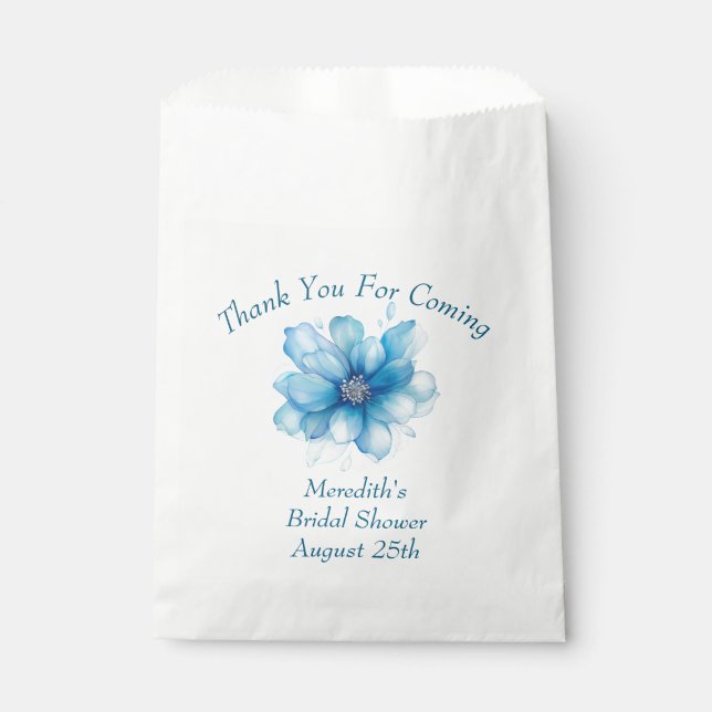 Elegant Blue Floral Bridal Shower Thank You Favour Bag (Front)