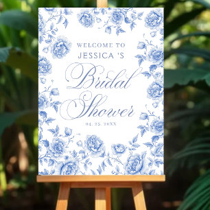 Elegant Blue Floral Bridal Shower Welcome  Poster