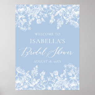 Elegant Blue Floral Bridal Shower Welcome Sign