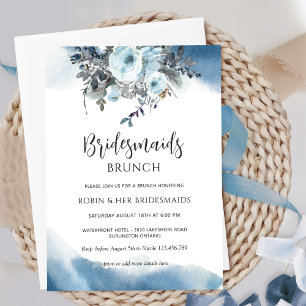 Elegant Blue Floral Bridesmaids Brunch/Luncheon Invitation