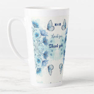 Elegant Blue Floral & Butterfly Custom  Latte Mug