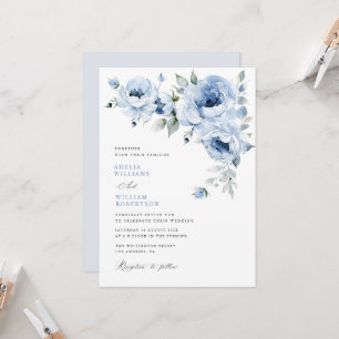 elegant blue floral calligraphy wedding invitation