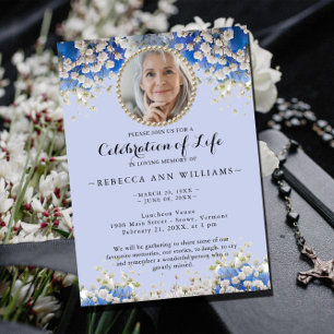 Elegant Blue Floral Celebration of Life Invitation