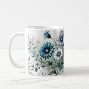 Elegant Blue Floral Ceramic Coffee Mug