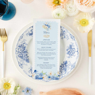 Elegant Blue Floral Champagne Party Menu