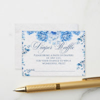 Elegant Blue Floral Chic Toile Diaper Raffle Game