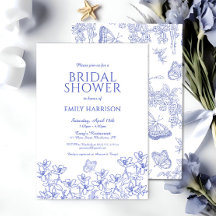 Elegant Blue Floral Chinoiserie Bridal Shower