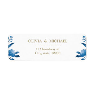 Elegant blue floral Chinoiserie return address Label