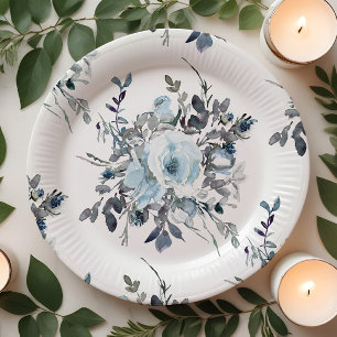 Elegant Blue Floral Chinoiserie Wedding Paper Plate