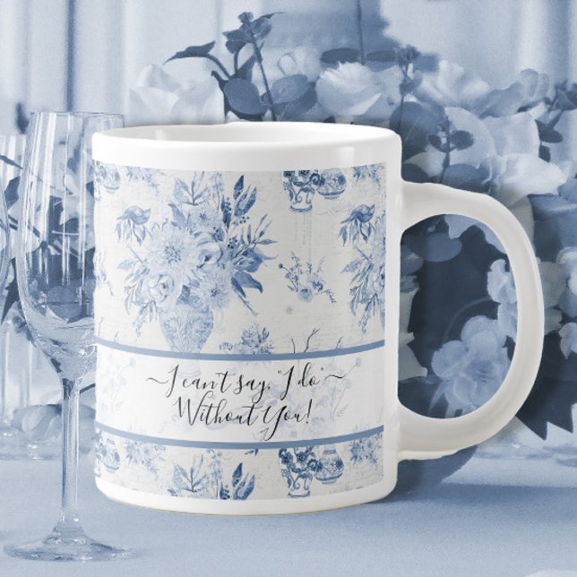 Elegant Blue Floral Classic Bridesmaid Proposal  Large Coffee Mug (Creator Uploaded)