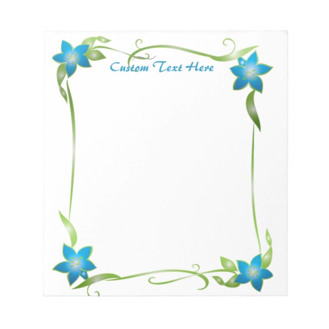 Elegant Blue Floral Corners Green Vines Notepad (Front)
