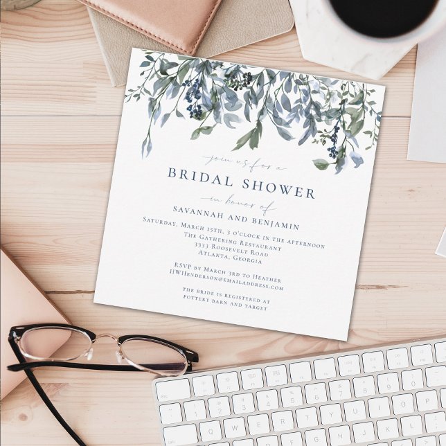 Elegant Blue Floral Couples Bridal Shower Invitation (Creator Uploaded)