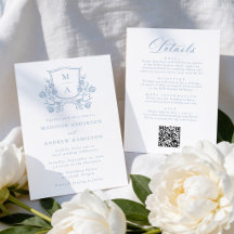 Elegant Blue Floral Crest All in One Wedding