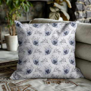 Elegant Blue Floral Cushion