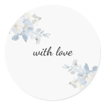 Elegant Blue Floral Custom Round Sticker | Envelop