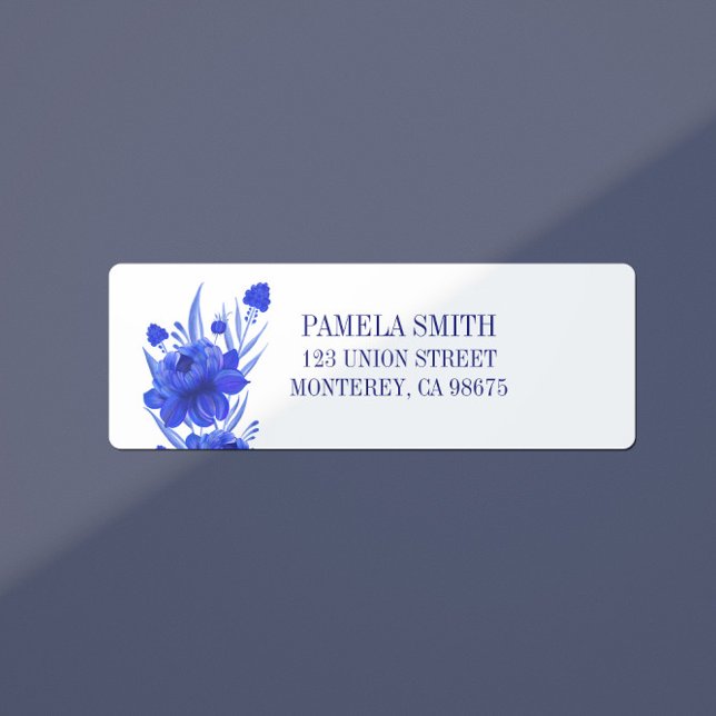 Elegant Blue Floral Custom Wedding  Return Address Label (Creator Uploaded)