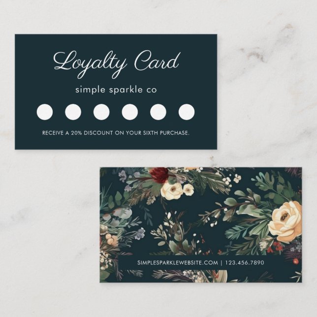 Elegant Blue Floral Customer Loyalty Card (Front/Back)