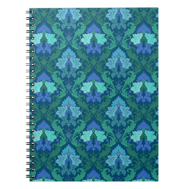 Elegant Blue Floral Damask Notebook (Front)