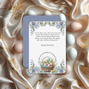 Elegant Blue Floral Easter Egg Basket Baby Shower Enclosure Card