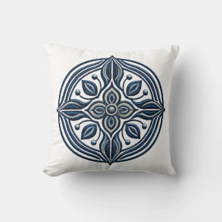 Elegant Blue Floral Embroidery Design Cushion