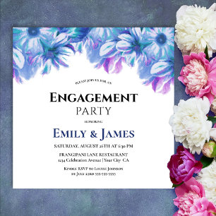 Elegant Blue Floral Engagement Party Invitation