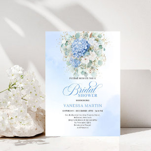 Elegant Blue Floral Eucalyptus Bridal Shower Invit Invitation