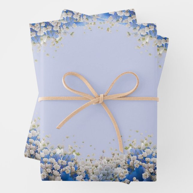 Elegant Blue Floral Floral Photo Retirement Party Wrapping Paper Sheet (In situ)