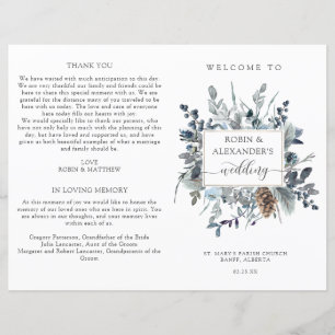 Elegant Blue Floral, Folded Wedding Program