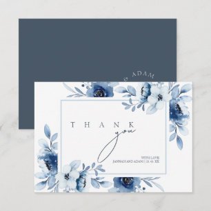 Elegant Blue Floral Frame Monogram Thank You Card