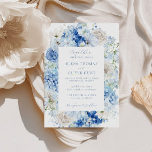 Elegant Blue Floral Frame Wedding Invitation