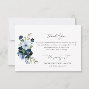elegant blue floral funeral thank you note
