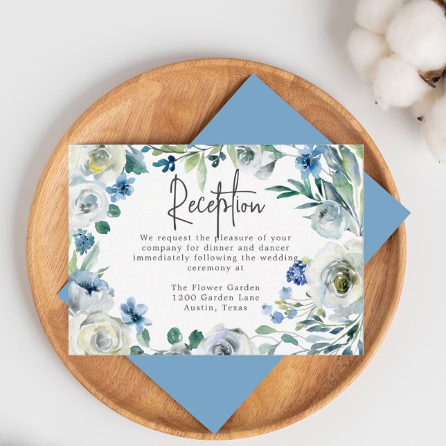 Elegant Blue Floral Garden Wedding Reception Enclosure Card (Creator Uploaded)