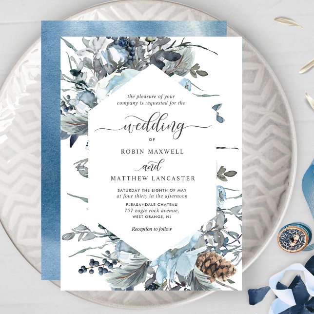 Elegant Blue Floral Geometrical Wedding Invitation (Creator Uploaded)
