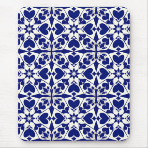 💙 Elegant Blue Floral Glow 🌸 White Botanical Mouse Pad