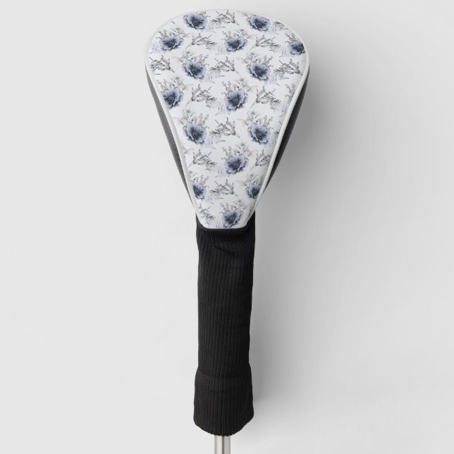 Elegant Blue Floral  Golf Head Cover (Front)