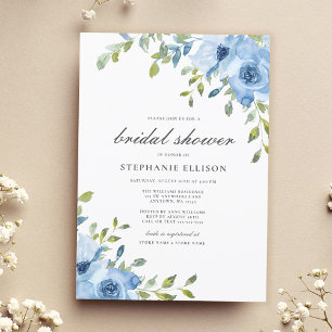 Elegant Blue Floral Greenery Bridal Shower Invitation