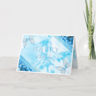 Elegant Blue Floral Happy Birthday Card