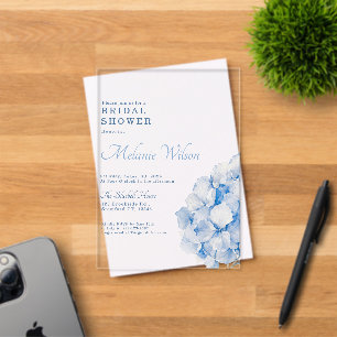 Elegant Blue Floral Hydrangea Bridal Shower Acrylic Invitations