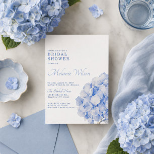 Elegant Blue Floral Hydrangea Bridal Shower Invitation