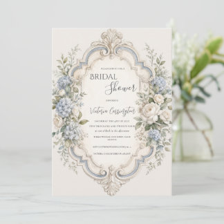 Elegant Blue Floral Hydrangea Vintage Invitation