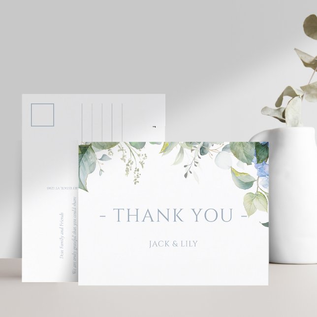 Elegant Blue Floral Hydrangea Wedding Thank You Postcard (Creator Uploaded)