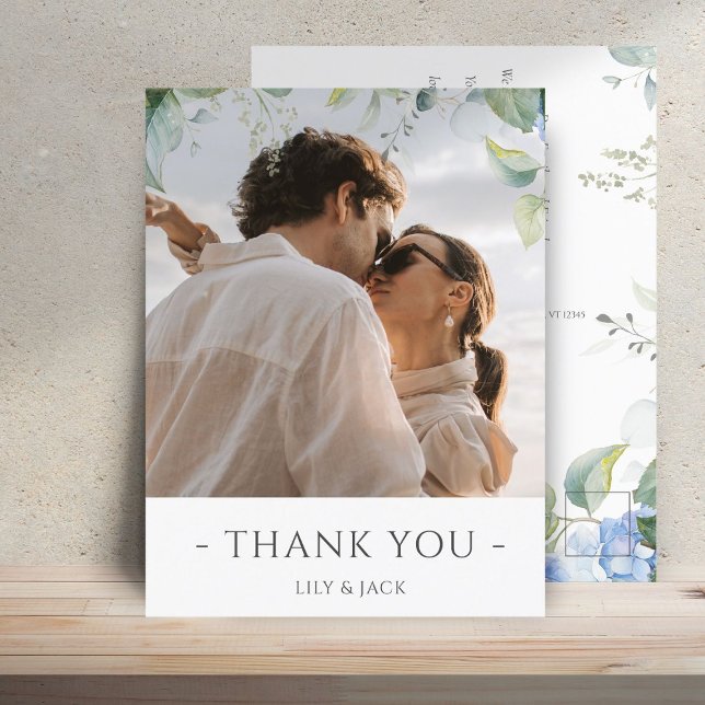 Elegant Blue Floral Hydrangea Wedding Thank You Postcard (Creator Uploaded)