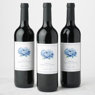 Elegant Blue Floral Illustration Wine Label