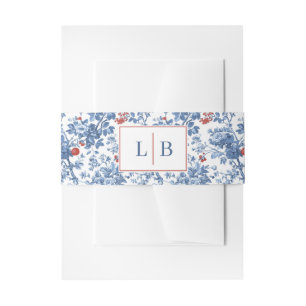 Elegant Blue Floral Initials Invitation Belly Band