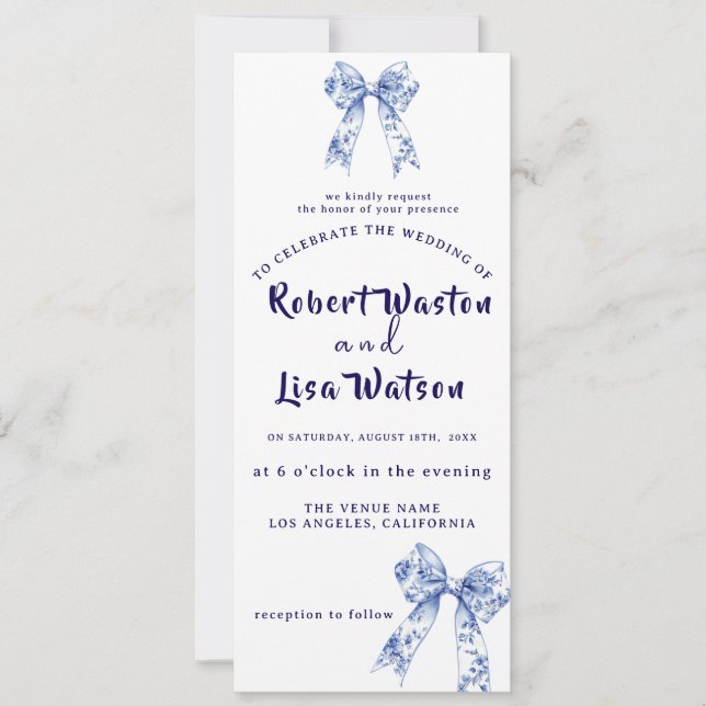 Elegant Blue Floral  Invitation (Front)