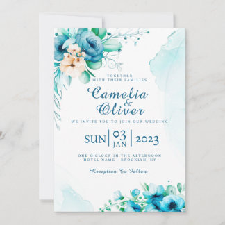 Elegant Blue Floral Invitation Card