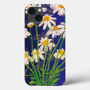 Elegant Blue Floral iPhone 13 Case – White Flowers