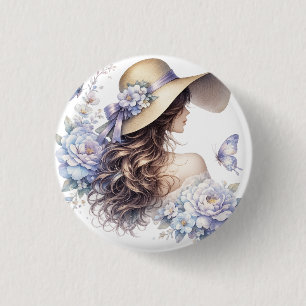 Elegant Blue Floral Lady Button