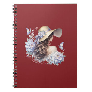 Elegant Blue Floral Lady Spiral Photo Notebook